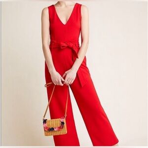 Anthropologie red long jumpsuit size S (with tie belt)
